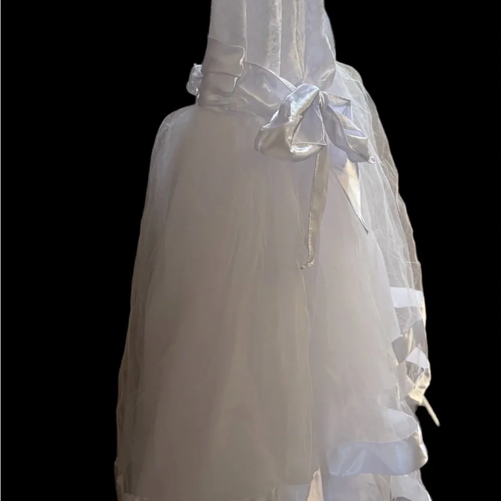 Cecikid girls communion flower girl tulle dress sz 9/10 white bow